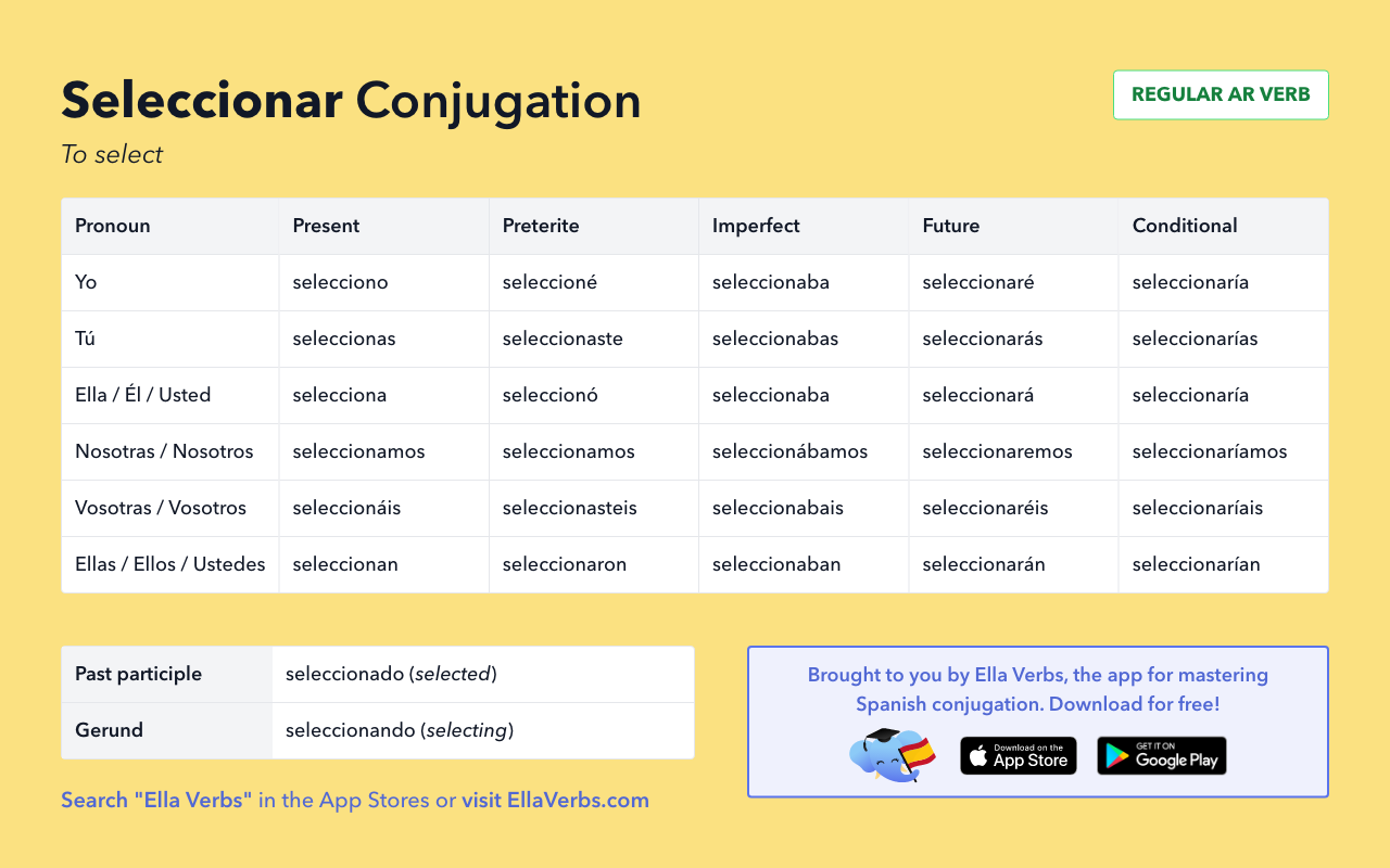 seleccionar conjugation in Spanish